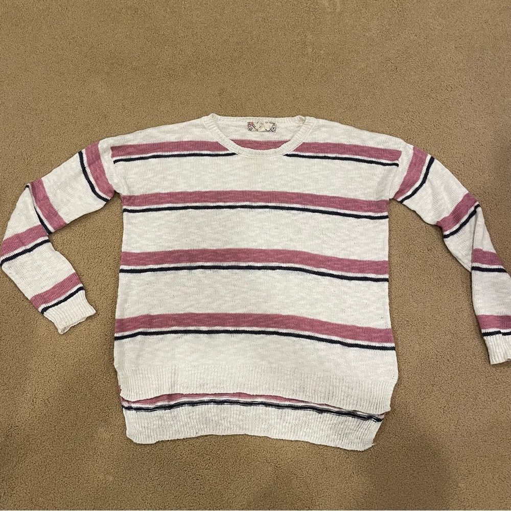 Pink Rose Striped Sweater